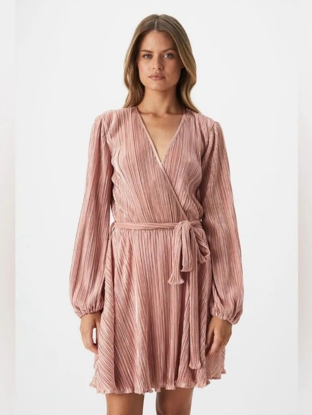 571-Bardot‎ Rose Gold Plisse Mini Dress